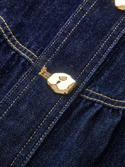 Metal Button Belted Denim Flare Mini Dress