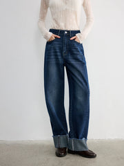 Frayed Cuffed Denim Wide-Leg Jeans