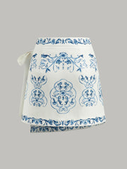 Floral Print Tie-Waist Wrap Skirt