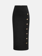 Metal Decor Midi Pencil Skirt