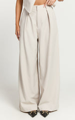 Melinda Pants - Recycled Tailored High Waisted Pleated Wide Leg Pants in Stone