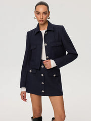 Metal Button Tweed Collared Jacket