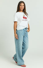 Dolce Top - Oversized Cherry  Print Tee in White
