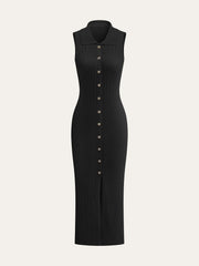Ribbed Knit Button-Down Midi Dress