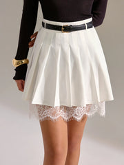 Lace Trim Pleated Mini Skirt