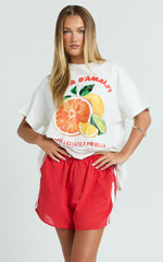Jodie Top - Oversized Oranges Print T-Shirt in White