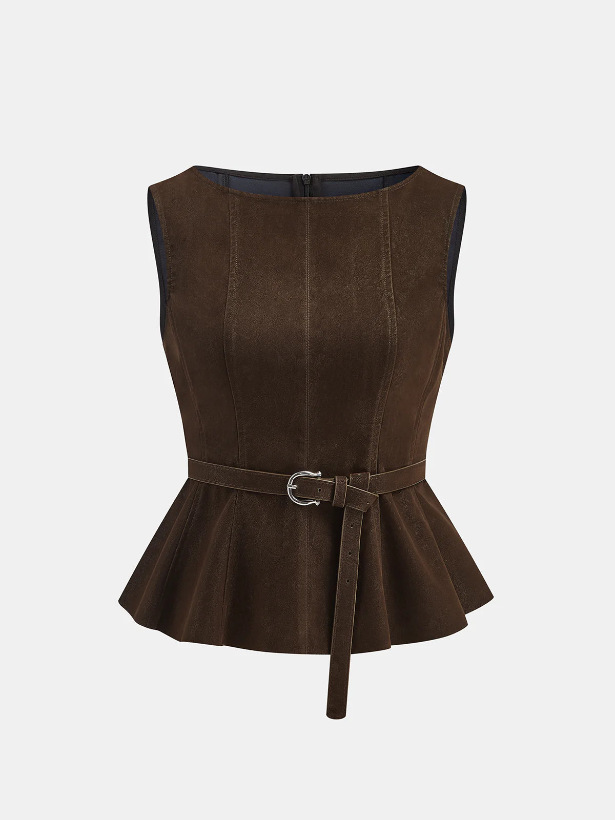 Belted Distressed Faux Leather Vest