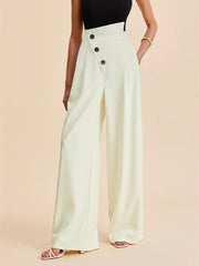 Asymmetric Button Mid-Waist Wide-Leg Pants