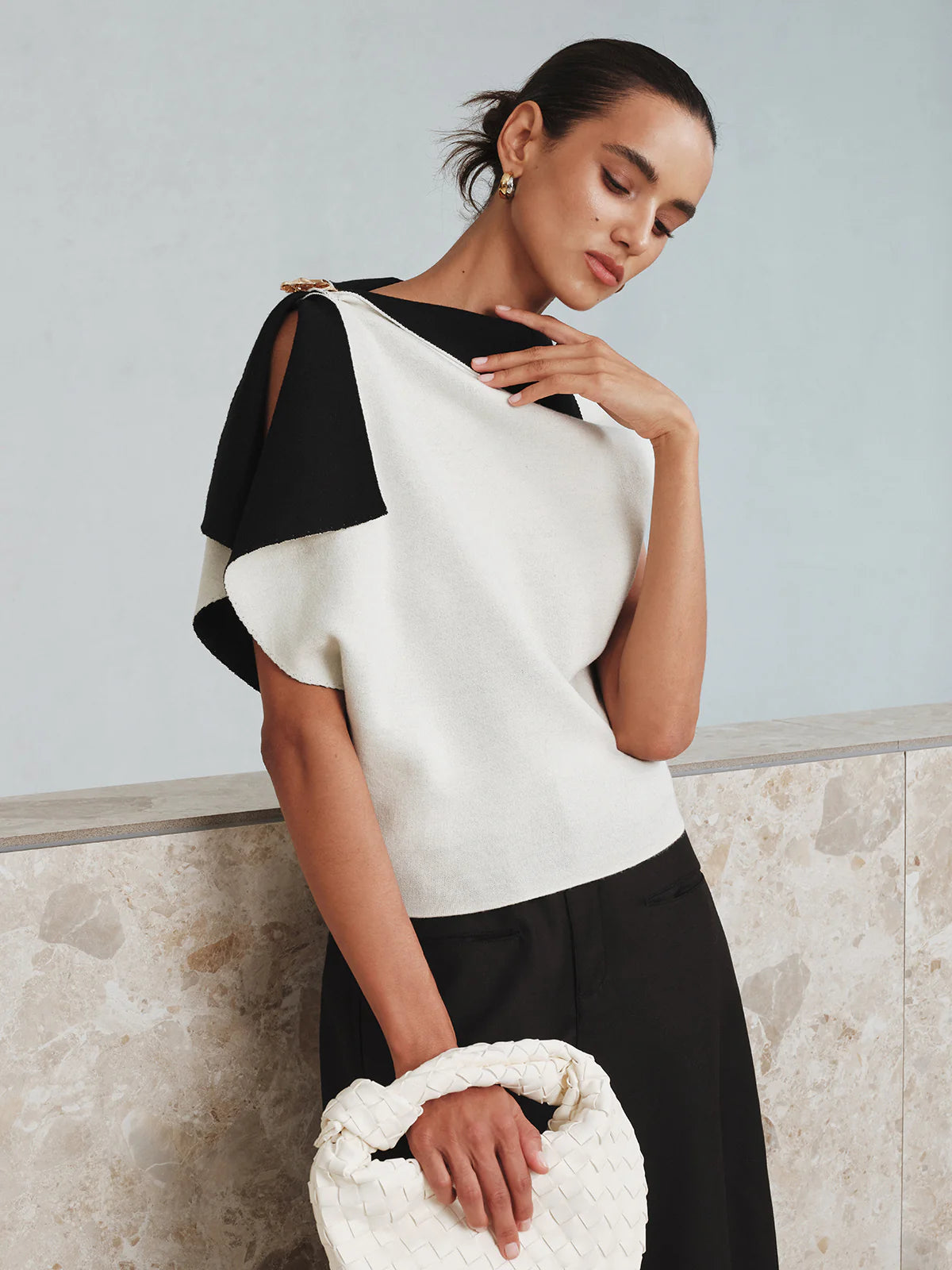Asymmetric Color-Block Knit Top
