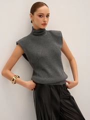 Wool-Blend Turtleneck Sleeveless Sweater Vest