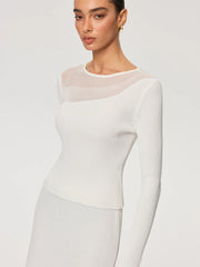 Sheer Panel Ribbed Knit Top