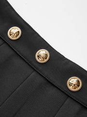 Pleated Mini Skirt with Decor Button