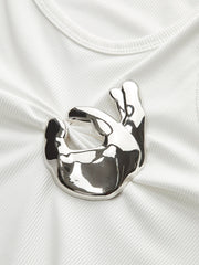 Ribbed Knit Top With Metal Detail