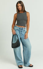 Can't You Tell Top - Ribbed Tank Top in Charcoal