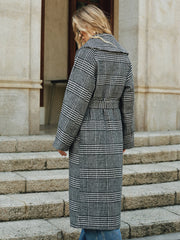 Belted Plaid Tweed Long Coat