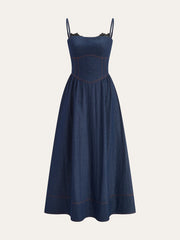 Lace Trim Denim Cami Maxi Dress