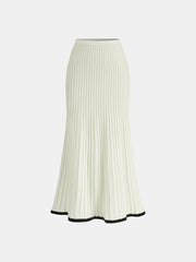 Contrast Trim Knit Vest and Midi Skirt Set