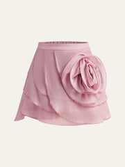 Semi-Sheer Chiffon Draped Skort With 3D Rosette