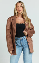 Priscilla Jacket - Faux Suede Relaxed Fit Jacket in Brown Tan