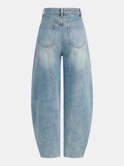 High-Waist Denim Asymmetric Curved-Leg Jeans