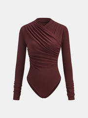 Ruched Cross-Front Long Sleeve Bodysuit