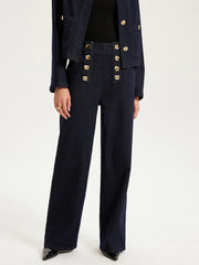 Metal Detail Denim Wide-Leg Jeans