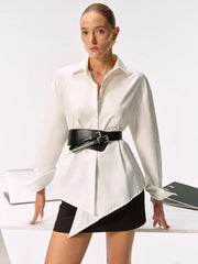 Double Buckle PU Leather Wide Belt