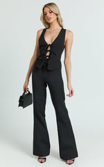 Nola Top - V Neck Front Tie Vest Top in Black