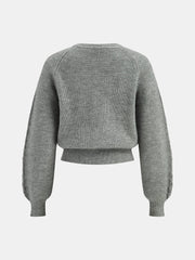 Cable Knit V-neck Puff Sleeve Sweater