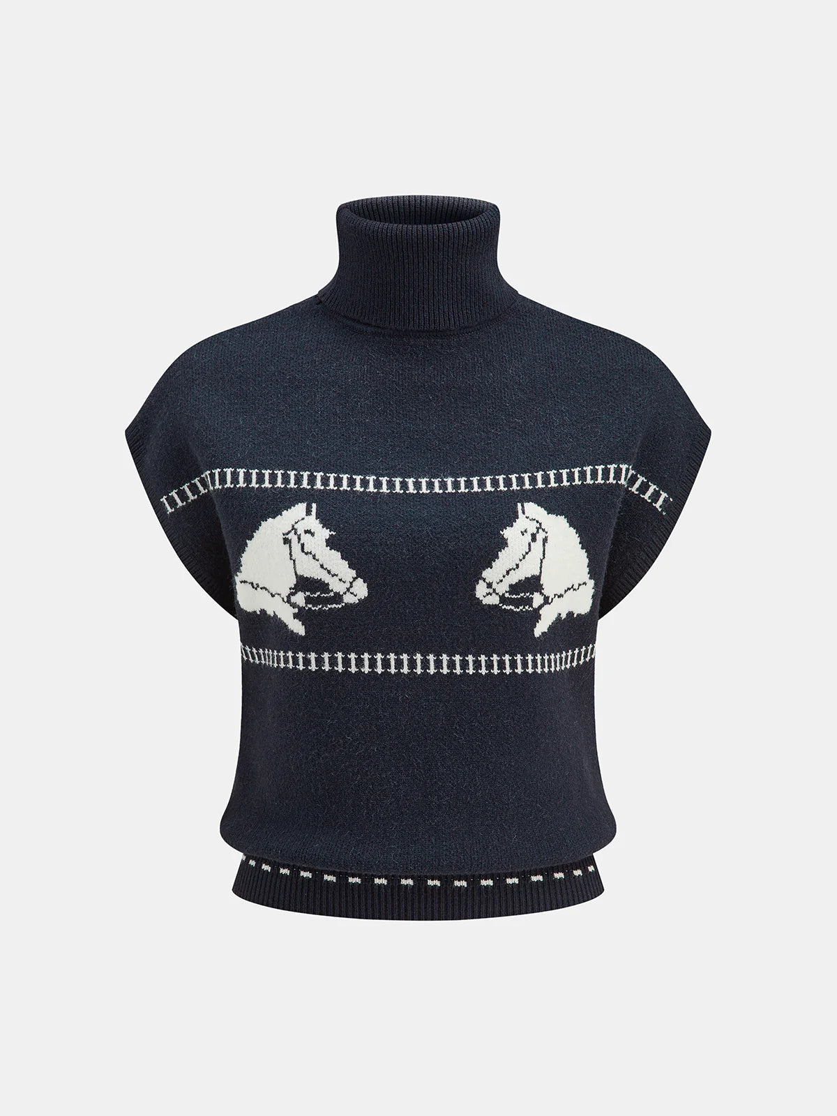 Horse-Pattern Cap Sleeve Turtleneck Sweater Vest