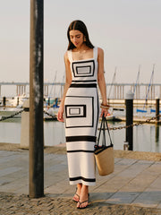 Geometrical Panel Square Neck Sweater Dress
