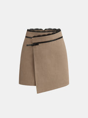 Lace Trim Faux Leather Buckle Mini Skirt