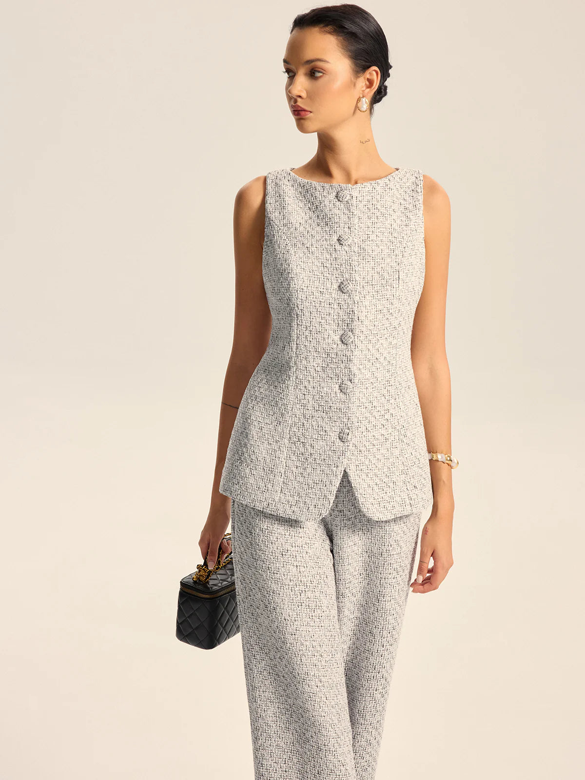 Textured Tweed Button Vest