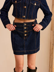Metal Button Denim Mini Skirt