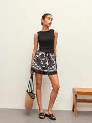 Floral Print Elastic Waistband Shorts