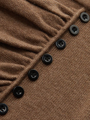 Ruched Side Button Wool Blend Sweater Skirt