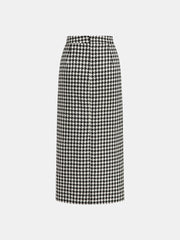 Houndstooth Tweed Slit Front Maxi Skirt