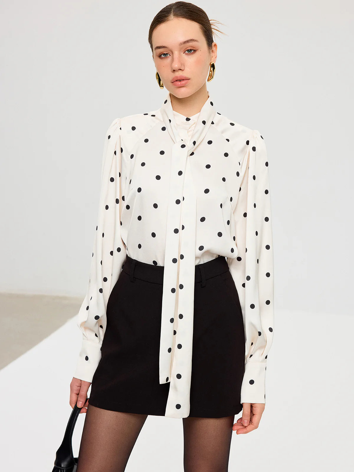 Polka Dot Tie Neck Satin Shirt