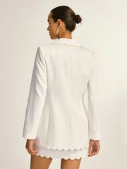 Scalloped Trim Metal Button Blazer