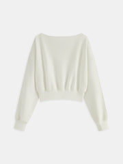 Off-Shoulder Cropped Fleece-Lined Sweatshirt