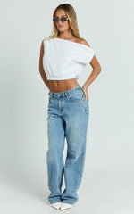 Collins Linen Top - Draped Asymmetrical Neckline Top in White