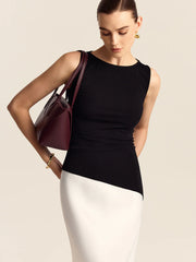 Asymmetric Hem Boat Neck Sleeveless Knit Top