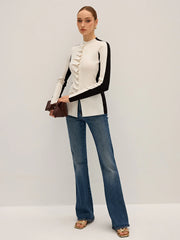 Ruffle Button Fitted Knit Top