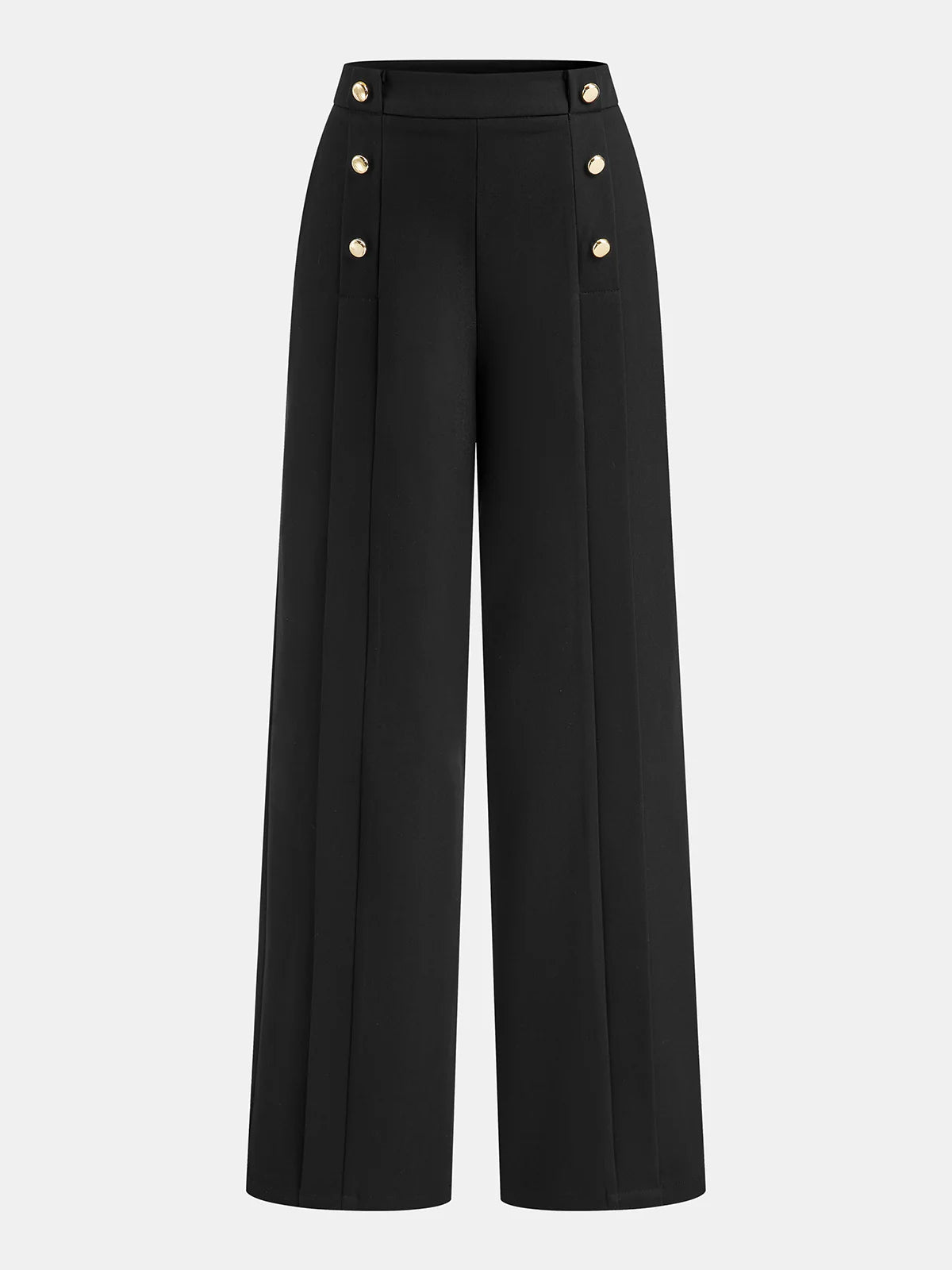 Metal Detail Mid-Waist Pleated Wide-Leg Pants