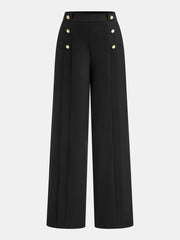 Metal Detail Mid-Waist Pleated Wide-Leg Pants