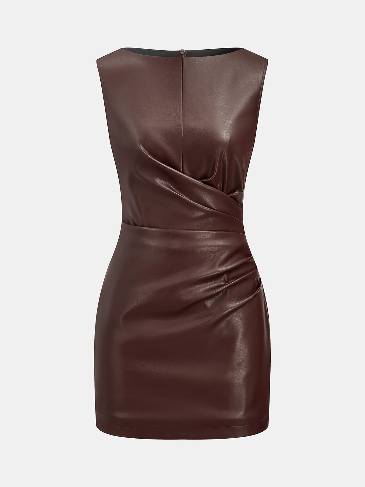 Faux Leather Waist Ruched Dress