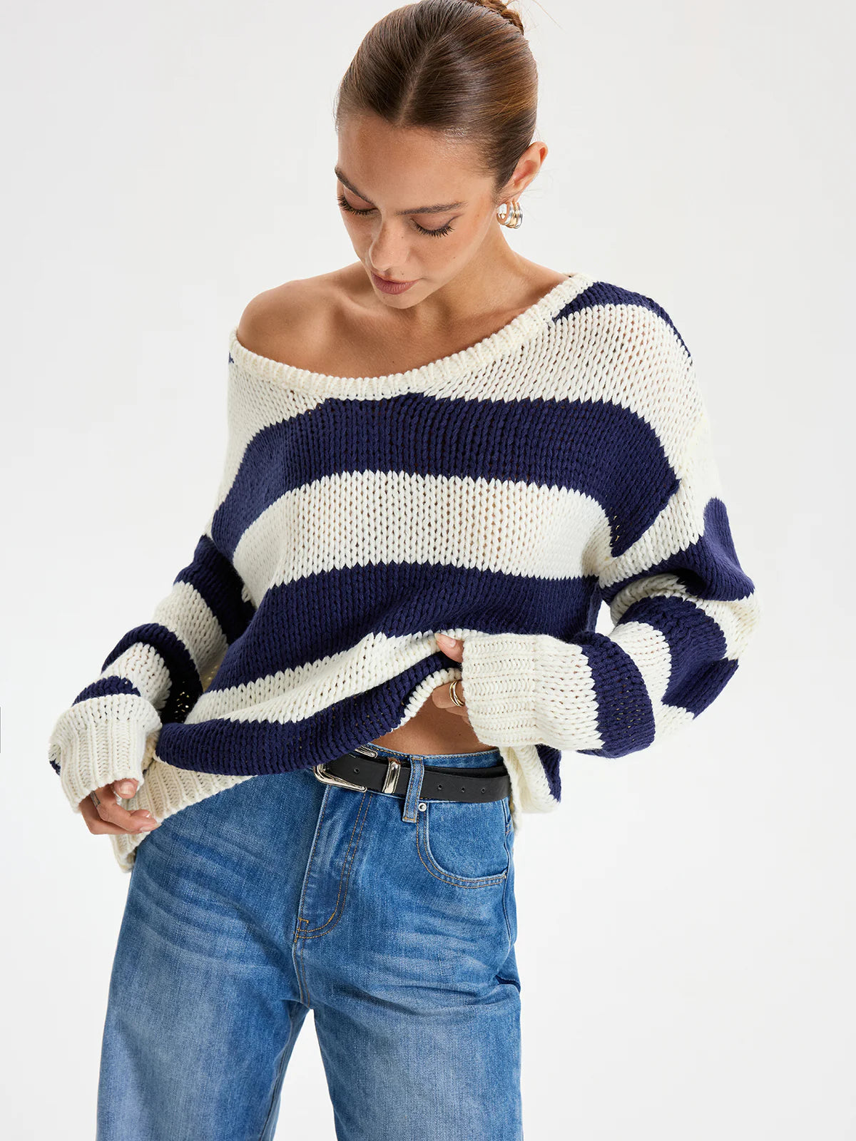 Oversized Striped Sweater Long Sleeve Sweater