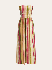 Colorful Striped Strapless Cotton Maxi Dress