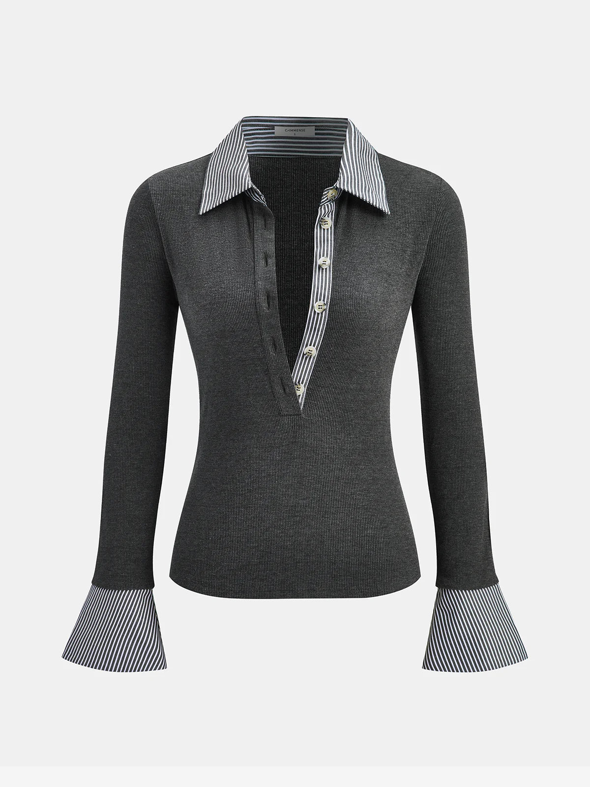 Striped Shirt Panel Knit Top