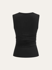 Asymmetric Ruched Top with Buckle Detail
